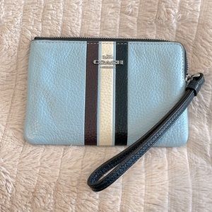 Coach Pebble Leather Retro Stripe Corner Zipper Wristlet